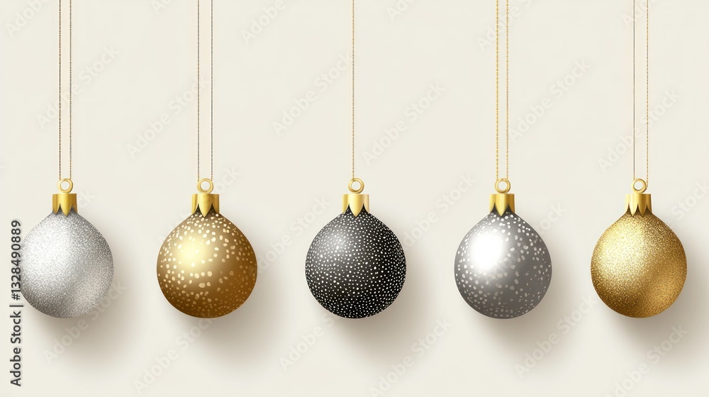 Festive ornament row with shimmering texture and gold caps evoking holiday cheer on a pale backdrop creating a minimalist christmas scene Festive ornament row with shimmering texture and gold caps evoking holiday cheer on a pale backdrop creating a minimalist christmas scene