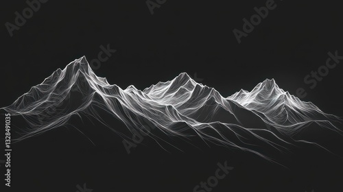 Wireframe Mountainscape Dark Background, Abstract Design