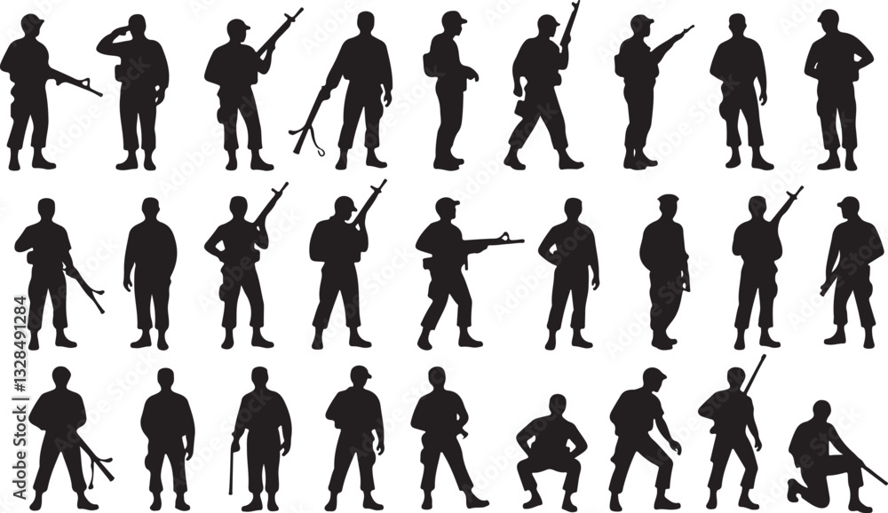 Military Soldier Silhouettes Vector Set Military Soldier Silhouettes Vector Set