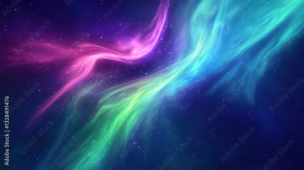 A cosmic aurora abstract gradient background. Featuring ethereal light waves and deep space colors A cosmic aurora abstract gradient background. Featuring ethereal light waves and deep space colors