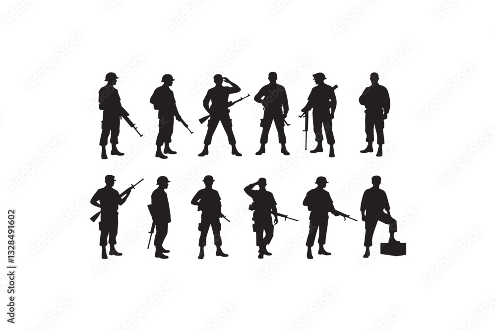 Military Soldier Silhouettes Vector Set Military Soldier Silhouettes Vector Set