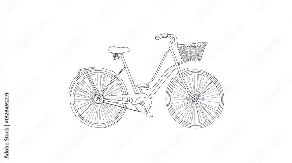 Retro bicycle, white background, basket, line art, design Retro bicycle, white background, basket, line art, design