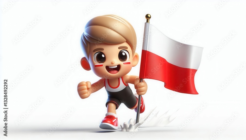 Obraz premium Young boy celebrating sports victory poland animated character cheerful environment front view