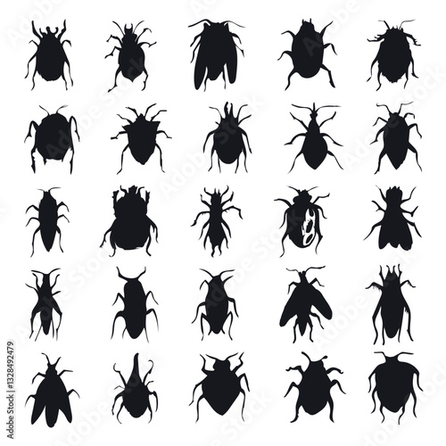 Black insect silhouettes vector icon set collection