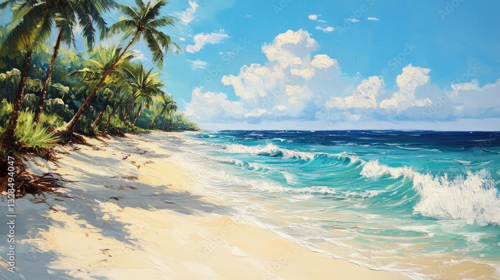 Tropical Beach Paradise: Serene Ocean Waves Crashing on a Pristine Shore Tropical Beach Paradise: Serene Ocean Waves Crashing on a Pristine Shore