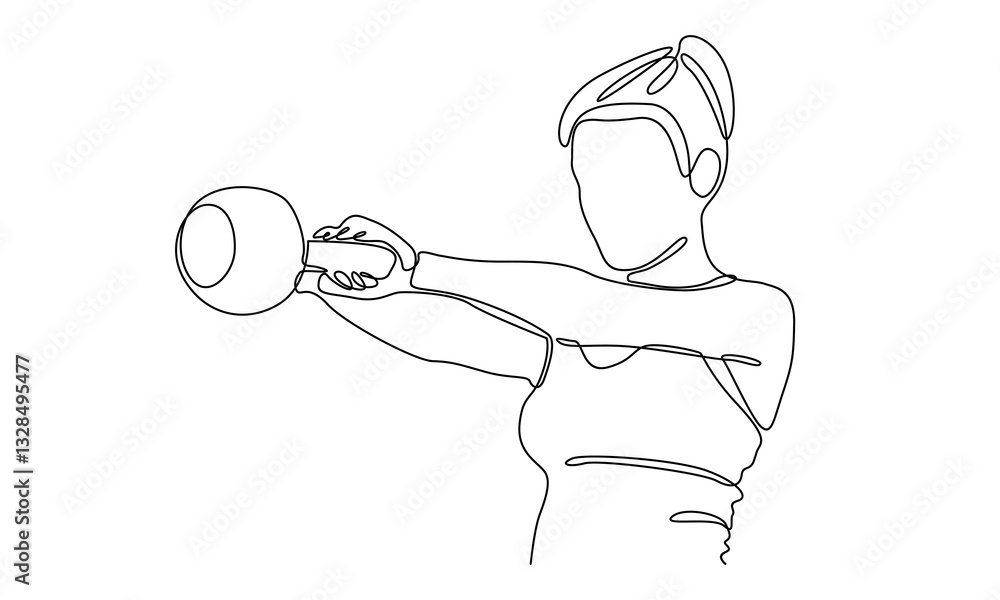 continuous line art of woman holding a dumbbell vector illustration continuous line art of woman holding a dumbbell vector illustration