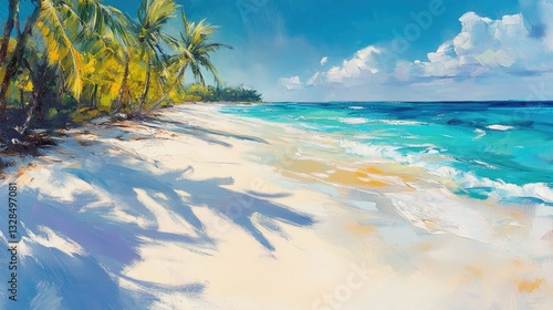 Wallpaper Mural Tranquil Tropical Beach Paradise: A Vibrant Seascape Painting Torontodigital.ca