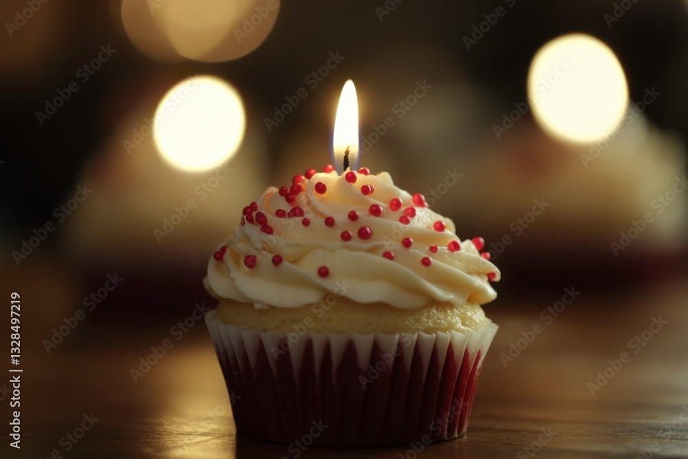 vanilla cupcake with candle on the table vanilla cupcake with candle on the table
