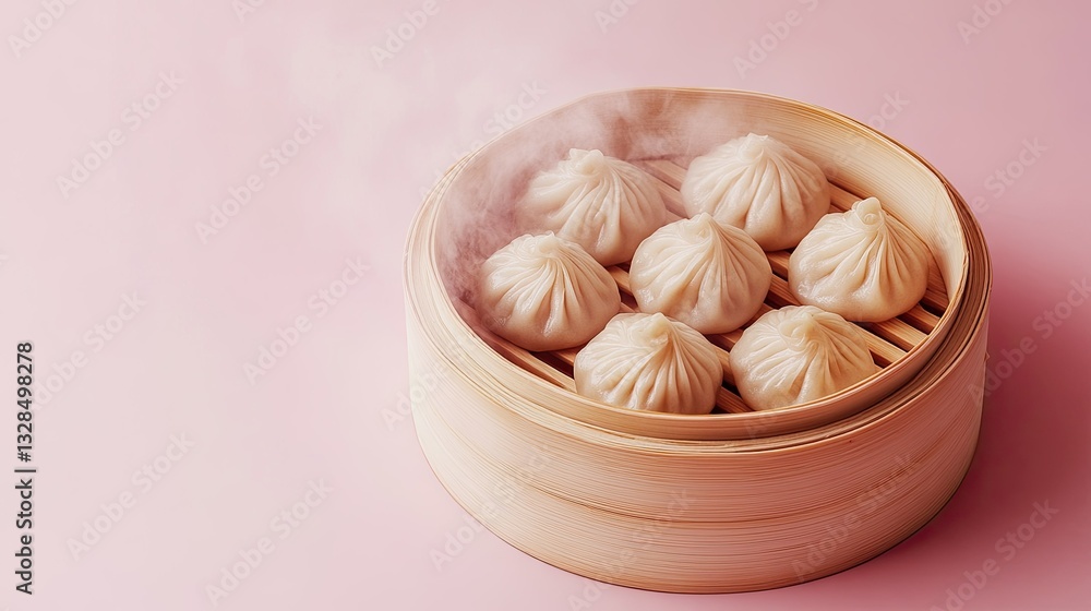 Steaming hot dumplings on a soft pink background, great for Asian restaurant promotions or food photography that captures the beauty of authentic cuisine. Steaming hot dumplings on a soft pink background, great for Asian restaurant promotions or food photography that captures the beauty of authentic cuisine.