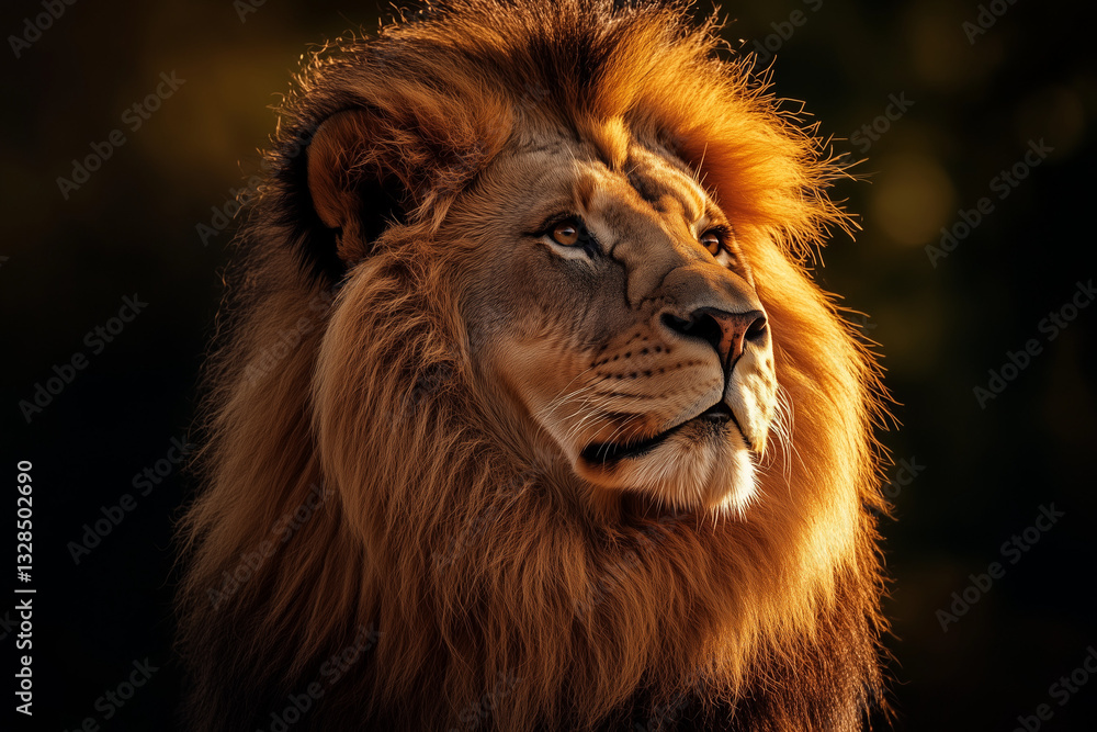 Fototapeta premium Lion portrait in early morning sunlight