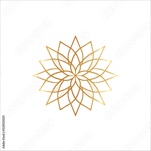 Elegant Golden Floral Mandala with Eight Petals on White Background

