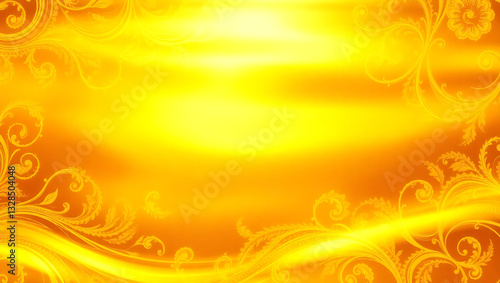 Elegant Gold Abstract Background with Vibrant Floral Designs and Shiny Golden Swirls - Modern Joyful Luxury Texture
