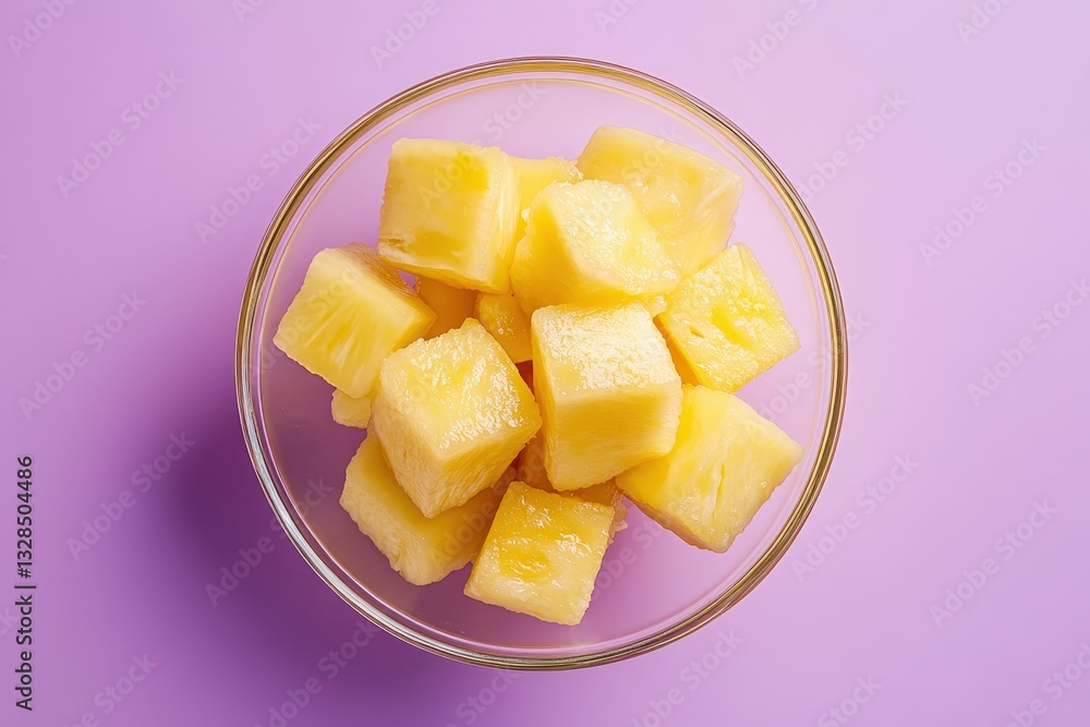 Yellow Pineapple Cubes Are Neatly Arranged Within A Glass Bowl Yellow Pineapple Cubes Are Neatly Arranged Within A Glass Bowl