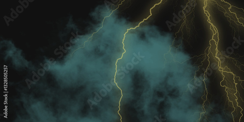 Mountainous Cumulus Clouds Boiling in the Summer Sky. White cloudiness, mist or smog overlay backgrounds. Wide sky and clouds dark tone. Dark cloud at evening sky with thunder bolt.