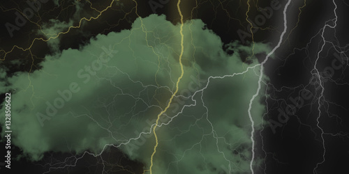 Mountainous Cumulus Clouds Boiling in the Summer Sky. White cloudiness, mist or smog overlay backgrounds. Wide sky and clouds dark tone. Dark cloud at evening sky with thunder bolt.