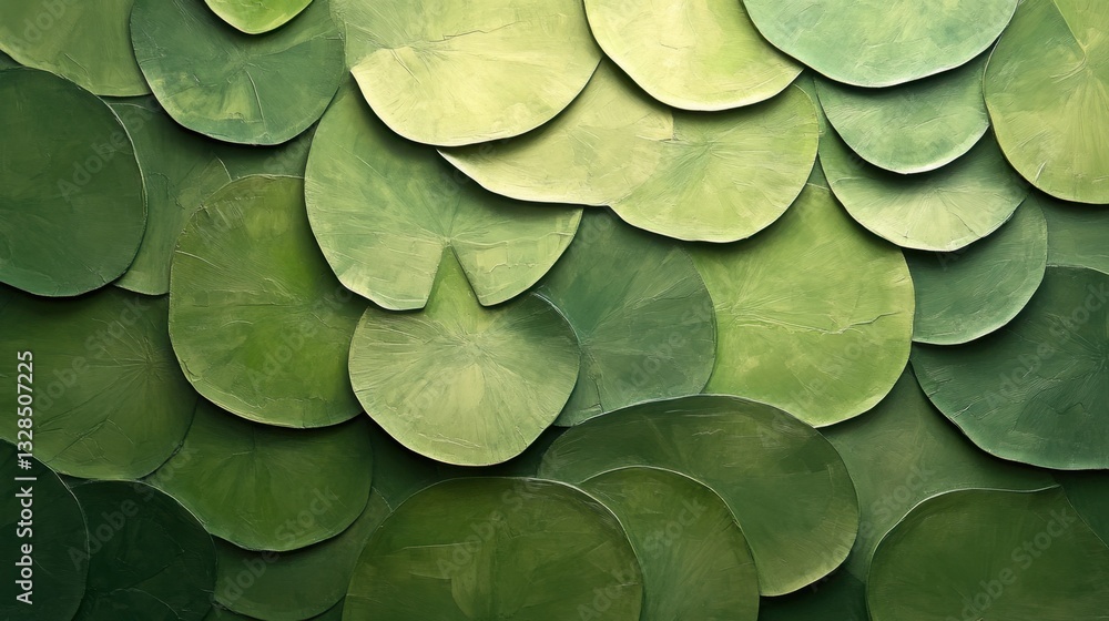 Fototapeta premium Abstract Oil Painting of Lily Pads in Shades of Green - Botanical Art Texture.