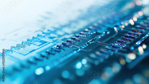 an electronic circuit board with blue lights.