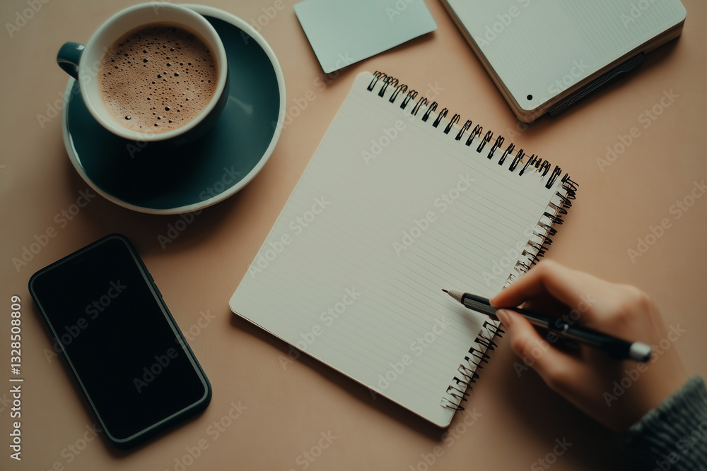 Morning Routine with Coffee and Notebook for Planning and Writing Morning Routine with Coffee and Notebook for Planning and Writing