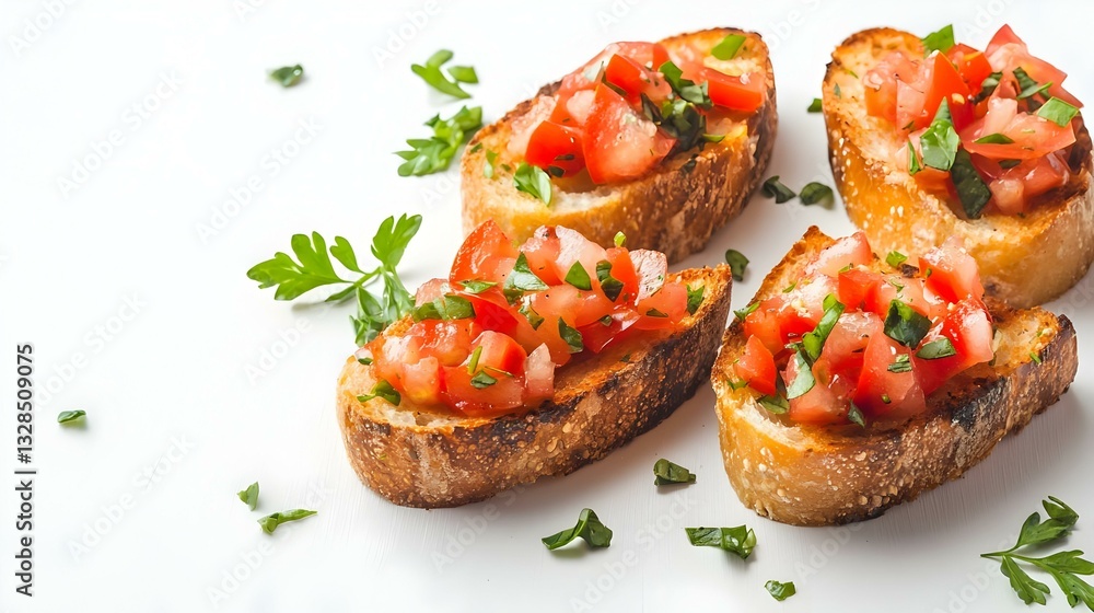 Sliced bruschetta on white background Sliced bruschetta on white background