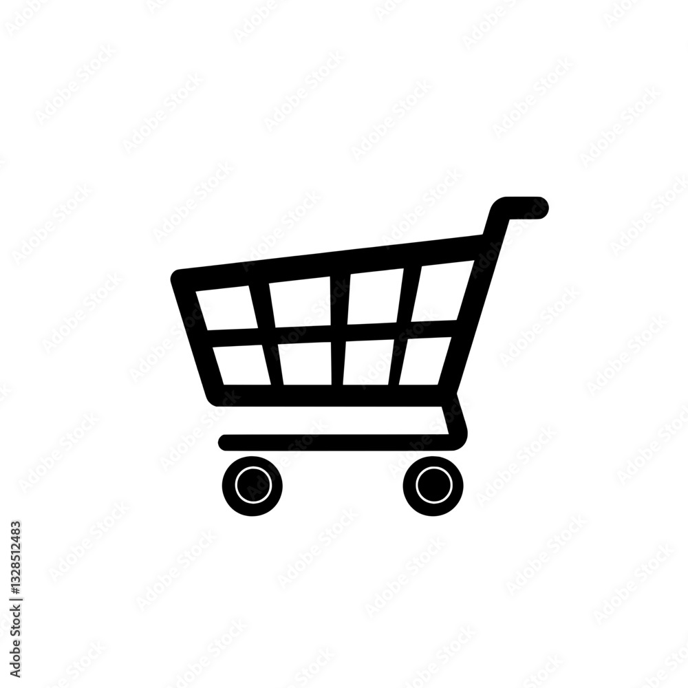 Small minimalist shopping cart icon representing online retail, digital transactions, and consumer product selection. Small minimalist shopping cart icon representing online retail, digital transactions, and consumer product selection.