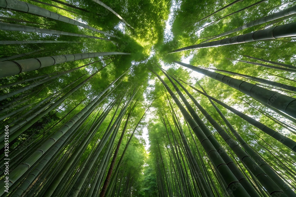 A Serene Journey Through A Mystical Bamboo Forest, Sunlight Filtering Through The Lush Green Canopy Creating A Peaceful And Awe-inspiring Atmosphere A Serene Journey Through A Mystical Bamboo Forest, Sunlight Filtering Through The Lush Green Canopy Creating A Peaceful And Awe-inspiring Atmosphere