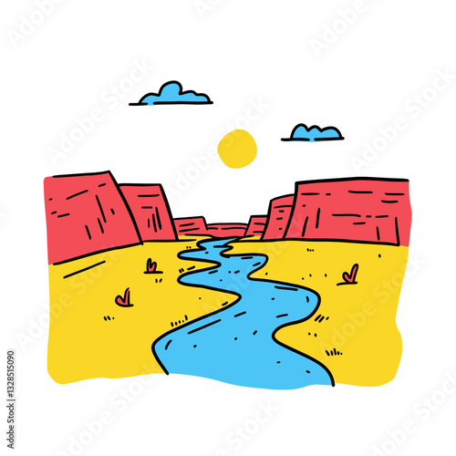 Simple minimalist drawing of Grand Canyon. Grand Canyon illustration in an doodle inca cartoon style