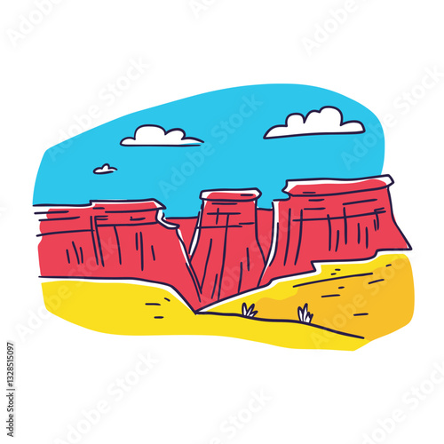 Simple minimalist drawing of Grand Canyon. Grand Canyon illustration in an doodle inca cartoon style