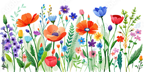 Watercolor botanical illustrations of wild plants and flowers on white background Concept Botanical Illustrations Watercolor Art Wild Plants Flowers White Background | Premium AI-generated image
