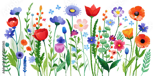 Watercolor botanical illustrations of wild plants and flowers on white background Concept Botanical Illustrations Watercolor Art Wild Plants Flowers White Background | Premium AI-generated image
