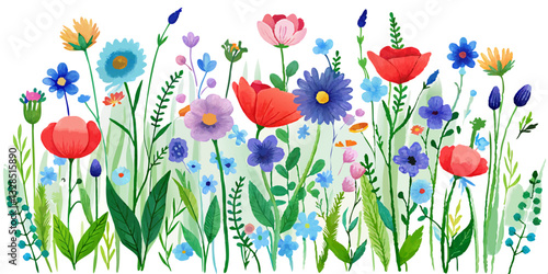 Watercolor botanical illustrations of wild plants and flowers on white background Concept Botanical Illustrations Watercolor Art Wild Plants Flowers White Background | Premium AI-generated image
