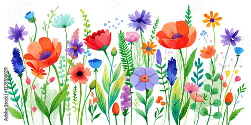 Watercolor botanical illustrations of wild plants and flowers on white background Concept Botanical Illustrations Watercolor Art Wild Plants Flowers White Background | Premium AI-generated image
