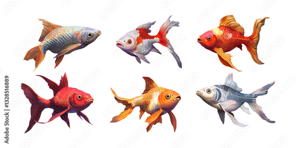 Naklejka premium Pack Fish Set in Different Poses Against Transparent Background for Seafood Illustrations, Marine Life, or Culinary Concepts