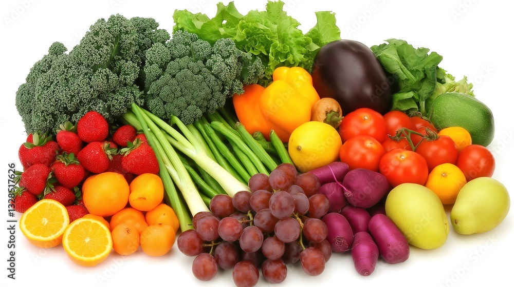 Vibrant still life of fresh fruits and vegetables, celebrating natural abundance and healthy living Vibrant still life of fresh fruits and vegetables, celebrating natural abundance and healthy living