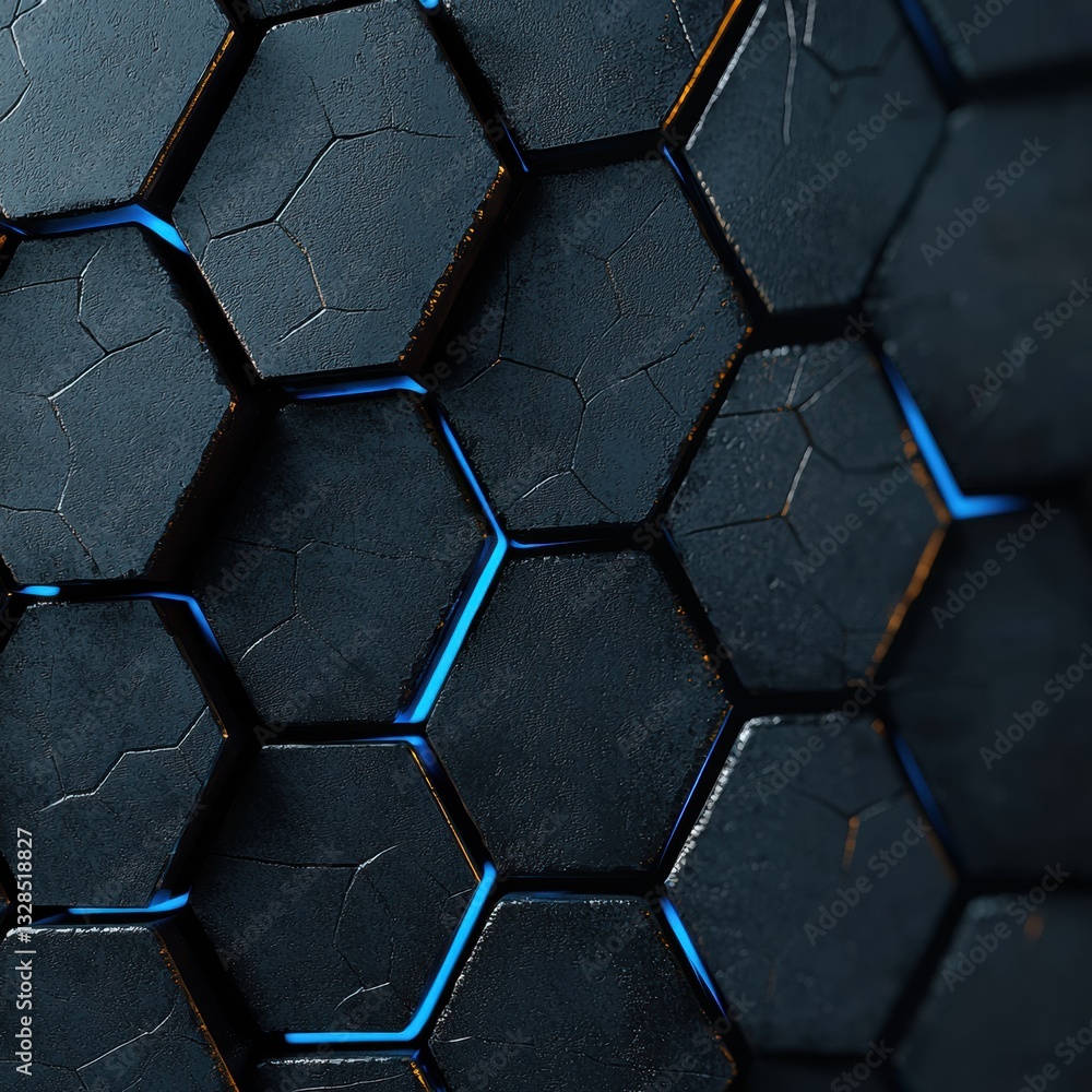 Exploring the Intricate Beauty of a Black and Blue Hexagon Pattern in Close Up Format Exploring the Intricate Beauty of a Black and Blue Hexagon Pattern in Close Up Format