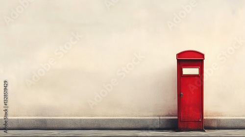A classic red mailbox stands alone, minimalist and striking, against a neutral background