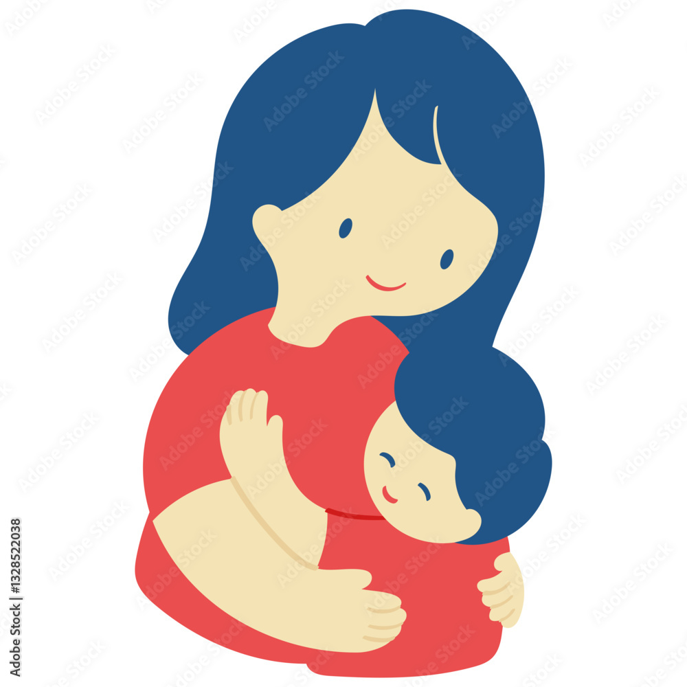 young boy hugging his mother color illustration young boy hugging his mother color illustration