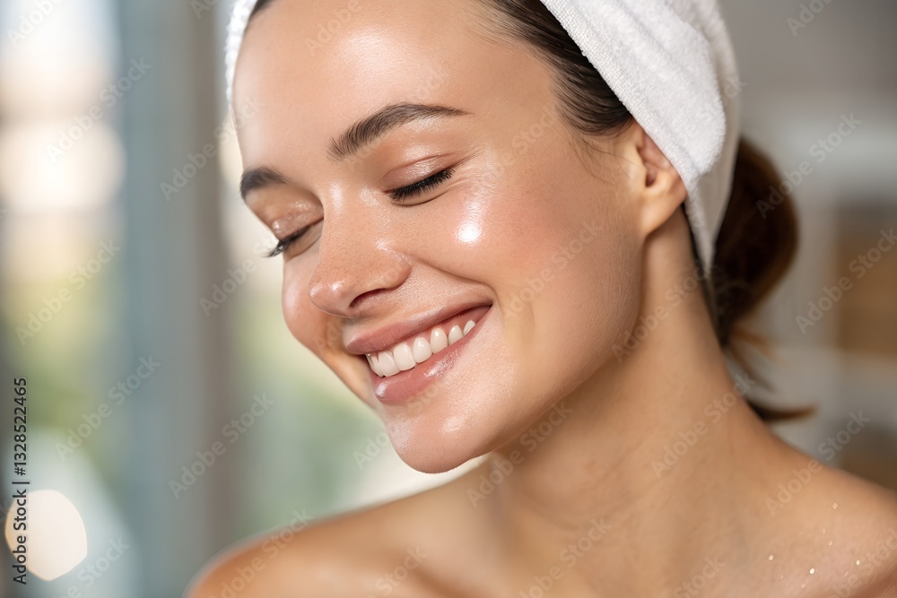 Close-up of a client’s peaceful expression, her closed eyes and smooth brows in focus as her upper lip is gently waxed.