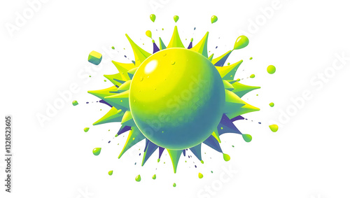 Abstract Vector Illustration: Dynamic and Colorful 3D Sphere with Bright Energy Spikes - Lively, Vibrant and Futuristic Graphic Design