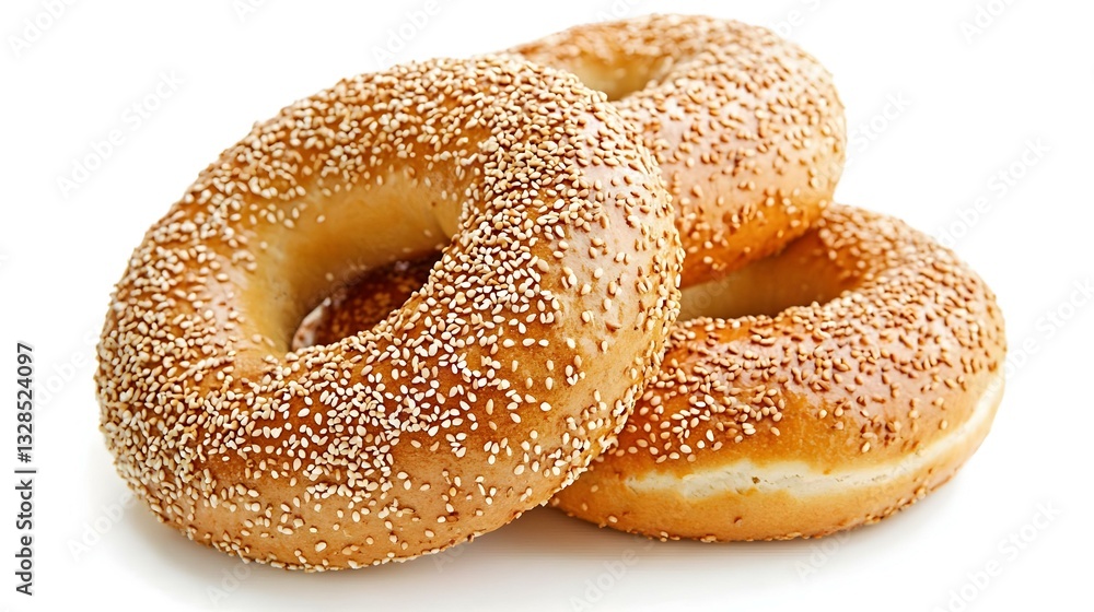 Fresh bagels with sesame seeds isolated on white Fresh bagels with sesame seeds isolated on white