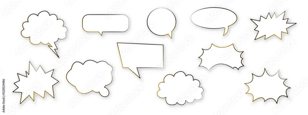 Fototapeta premium Modern speech bubble with halftone shadows. Emotional message with grunge texture. Dialogue box for comic books. Chat speech. Vector illustration.