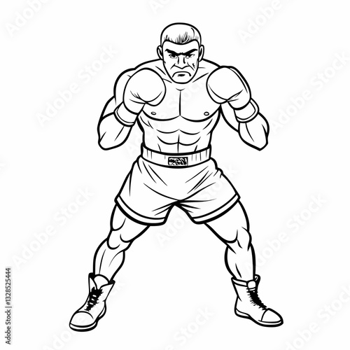 Boxer in fighting stance preparing for a match on white background