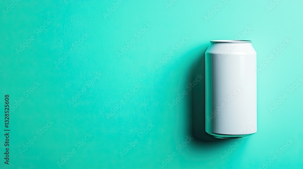 A sleek, white beverage can floats against a bright turquoise background, creating a fresh and minimalistic vibe. A sleek, white beverage can floats against a bright turquoise background, creating a fresh and minimalistic vibe.