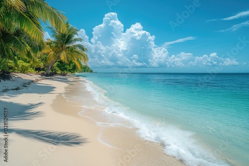Wallpaper Mural Tranquil beach with clear blue waters and lush palm trees under a bright sky Torontodigital.ca