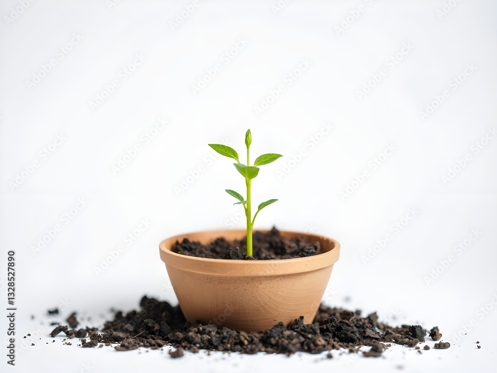 Green sprout in the pot: A vibrant green sprout emerges from a small earthenware pot filled with rich soil, symbolizing growth and new beginnings. Green sprout in the pot: A vibrant green sprout emerges from a small earthenware pot filled with rich soil, symbolizing growth and new beginnings.