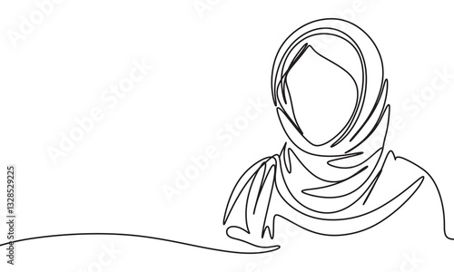 Woman in hijab one line continuous. Hand drawn vector art.