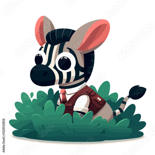 Zebra photographer with camera hiding in bushes. Vector illustration perfect for wildlife photography and nature documentary concepts.