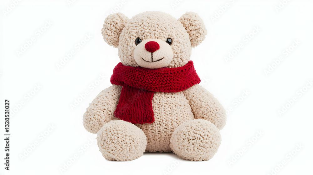 Fototapeta premium Cute and Soft Teddy Bear with Red Scarf for Kids and Gifts