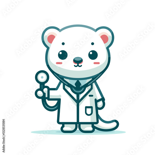 Ferret doctor with stethoscope in white coat. Vector illustration perfect for veterinary services and pediatric healthcare concepts.