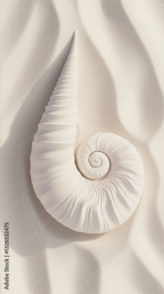 Obraz premium White shell on textured sand, minimalist nautical style