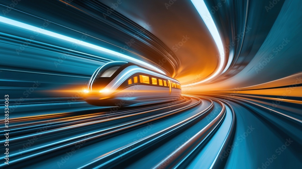 hyperloop train travelling at high speed through a tunnel Hyperloop train hurtling through a brightly lit tunnel, creating a sense of speed and futuristic travel. hyperloop train travelling at high speed through a tunnel Hyperloop train hurtling through a brightly lit tunnel, creating a sense of speed and futuristic travel.